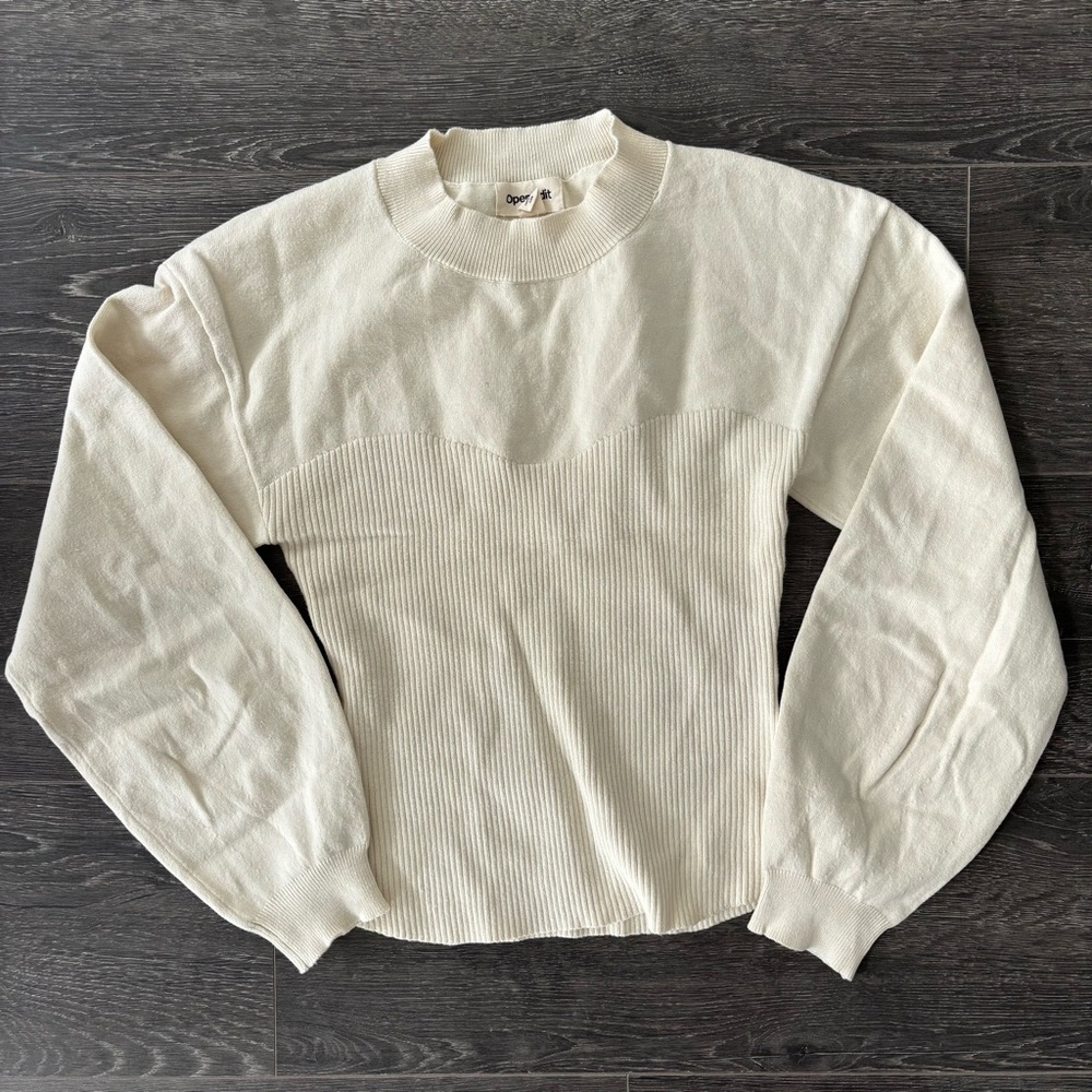 Open Edit Corset Detail Cotton Blend Sweater in cream